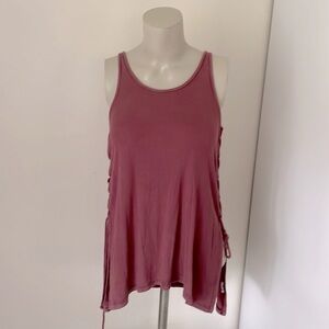 AEO | Burgundy Red Lace Up Side Ribbed Tank